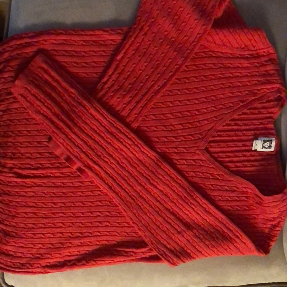 Αnne Klein cable knit v-neck/orange/ size XL - Picture 5 of 5